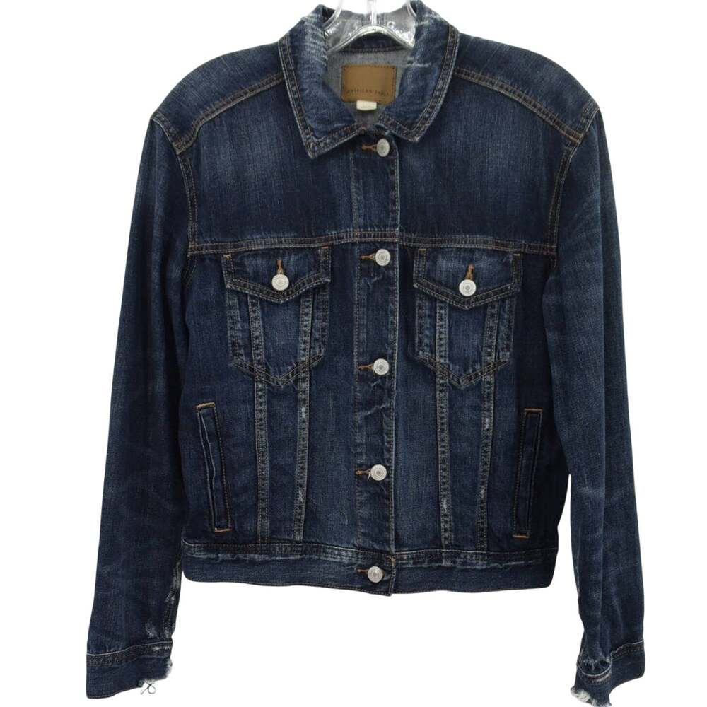 American Eagle Outfitters Womens Medium Washed Denim Distressed Jean Jacket S
